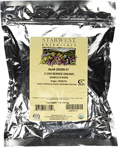 Starwest Botanicals Organic Dried Elder Berries, 1 Pound Bulk